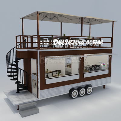 時速40キロ 移動式カフェ ファーストフード レストラン トラックトレーラー 2階
