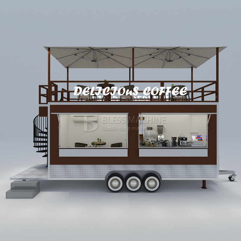 時速40キロ 移動式カフェ ファーストフード レストラン トラックトレーラー 2階